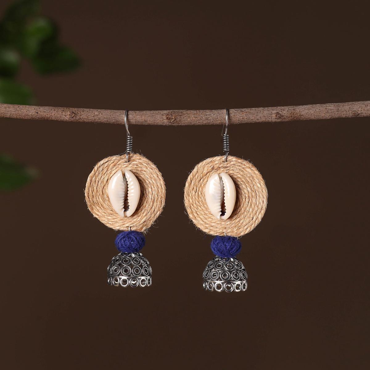 Beige - Aditi German Silver Jute Jhumki Earrings