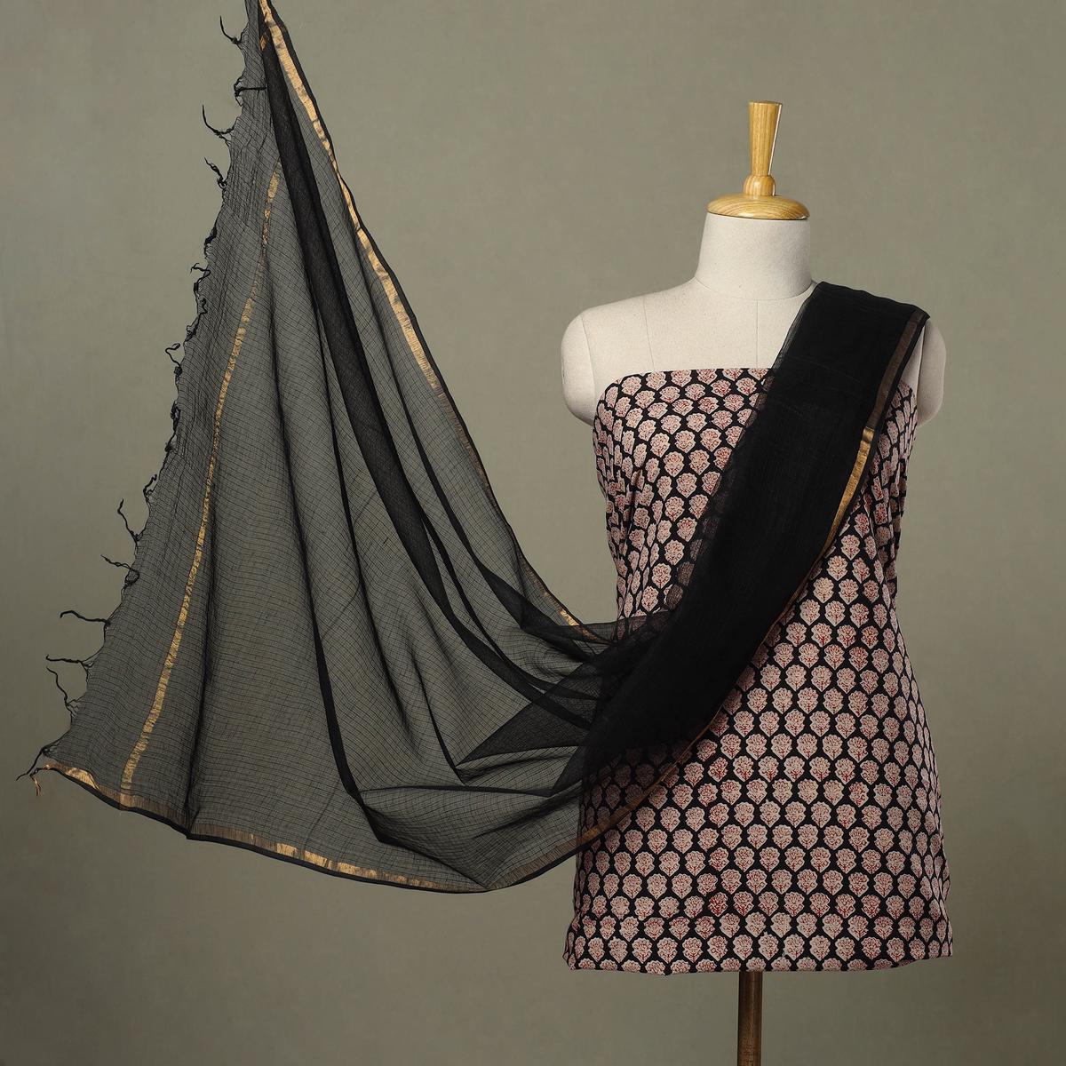 Black - 2pc Cotton Bagru Print Kurta with Plain Dupatta 21