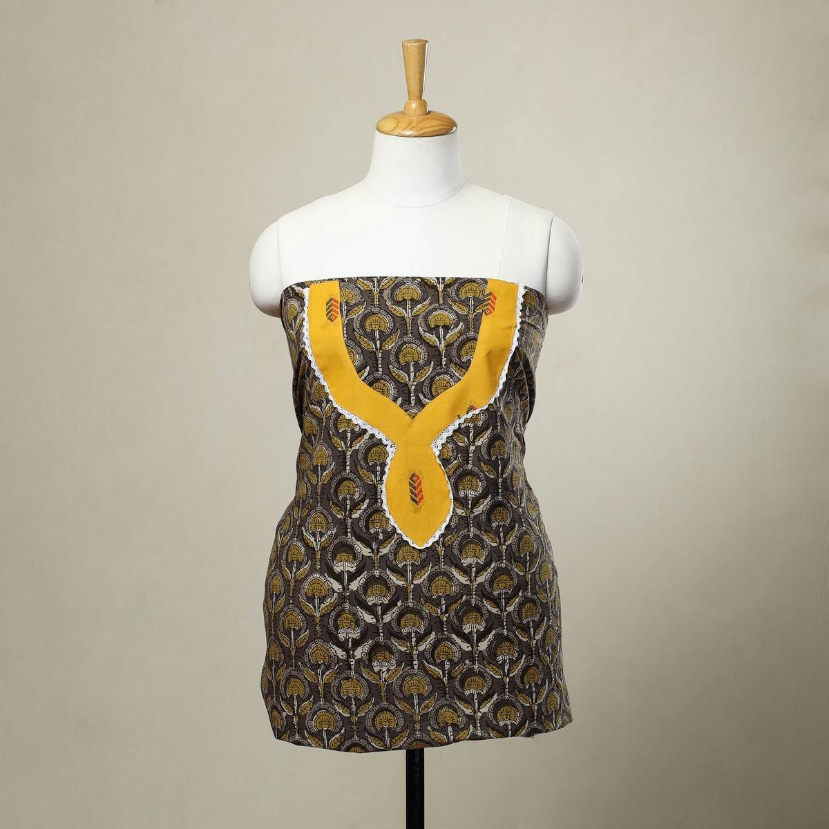 Brown - Bagru Print Patchwork Cotton Unstitched Kurta Material (2.5m) 01