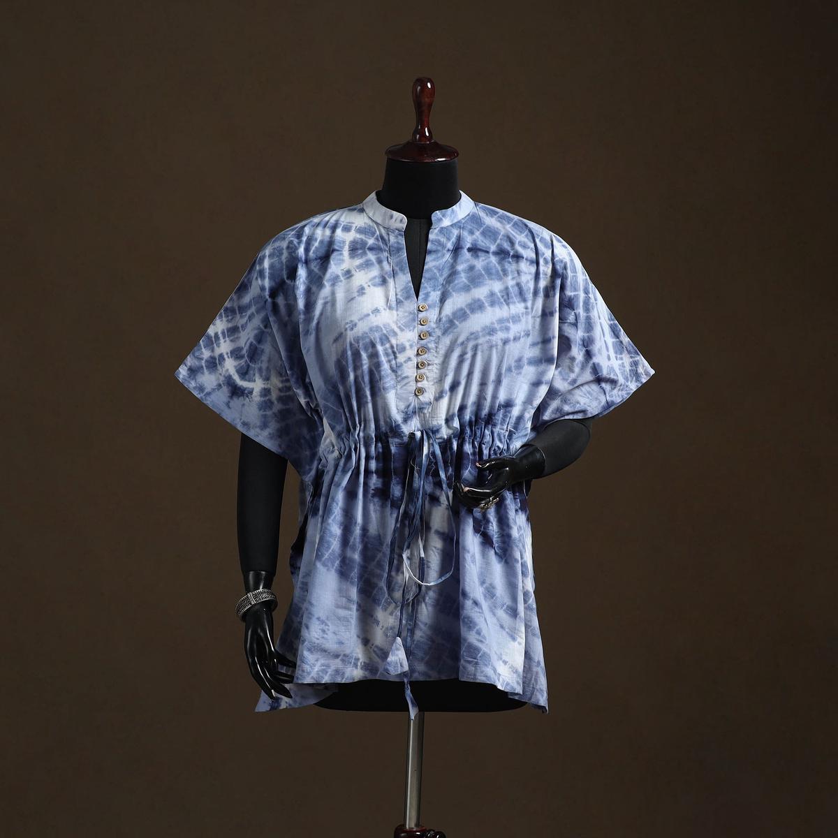 Blue - Shibori Tie-Dye Cotton Kaftan (Short) 14