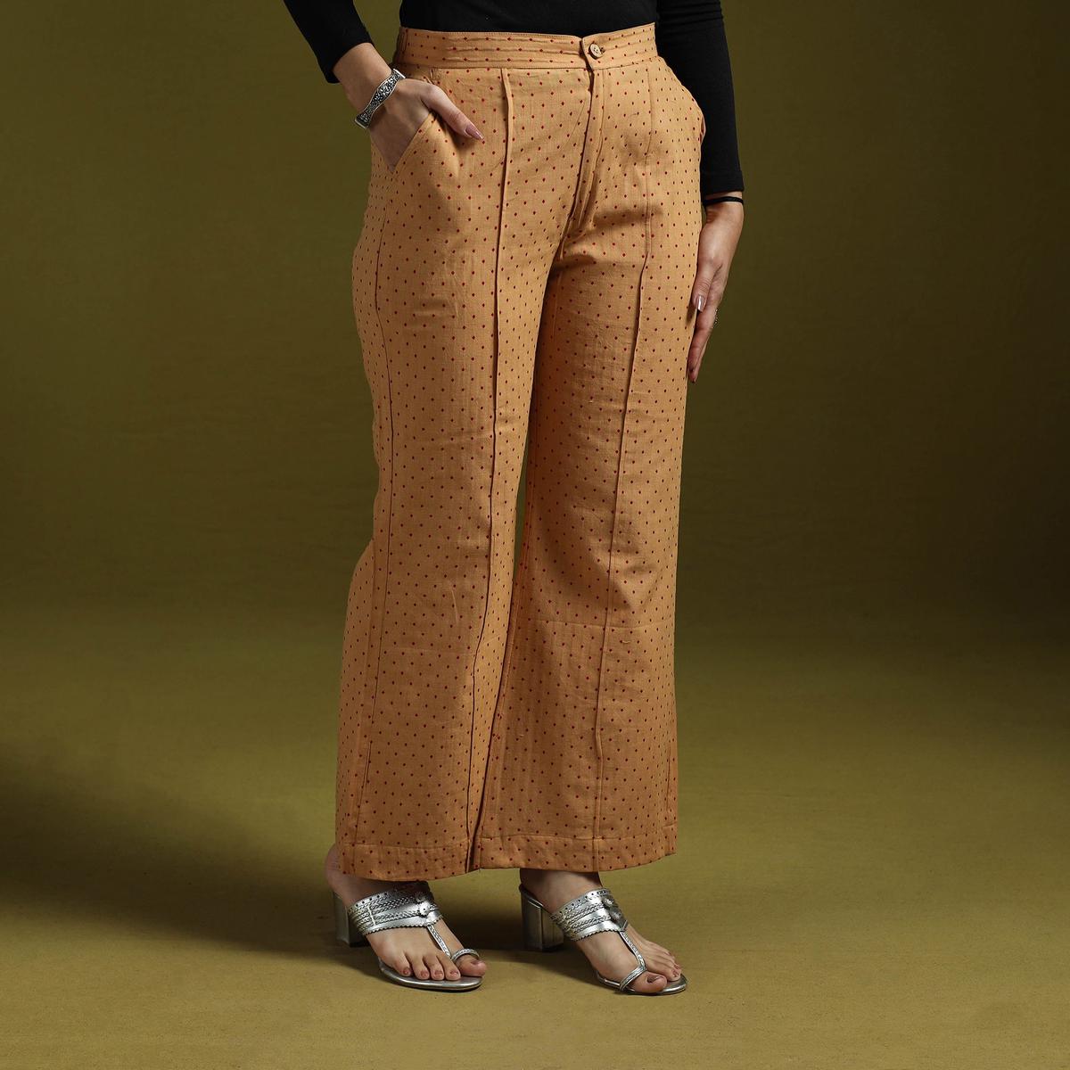 Brown - Jacquard Weave Cotton Elasticated Palazzo 25