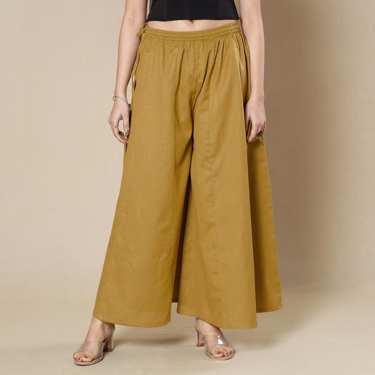 Dijon Yellow Plain Dyed Cotton Flared Palazzo