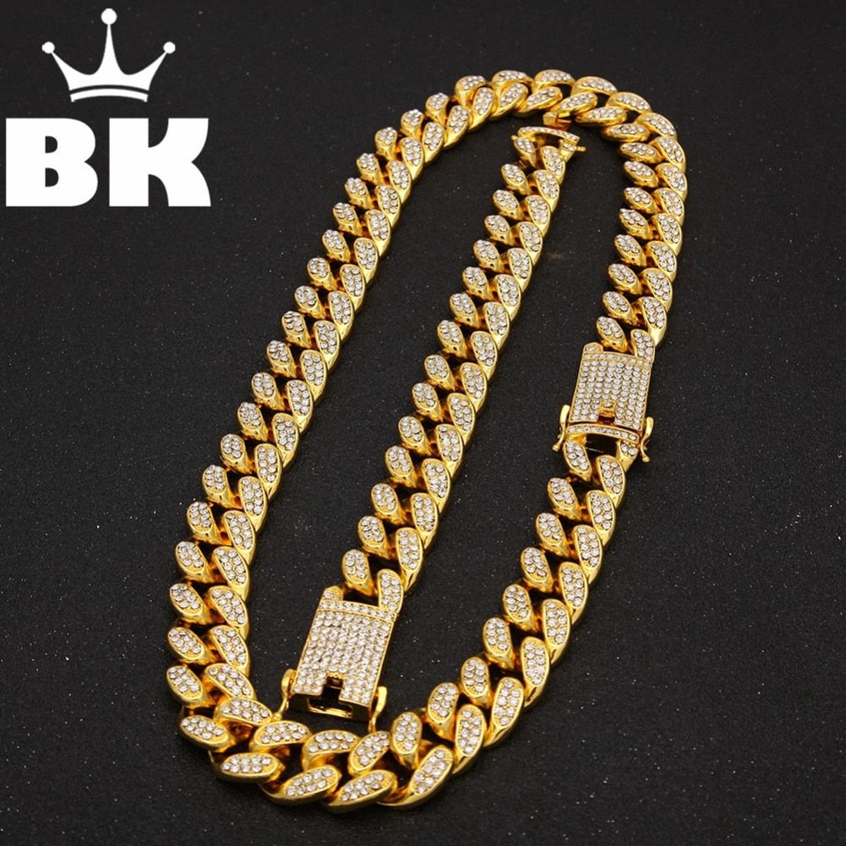 2cm HipHop Gold Color Iced Out Crystal Miami Cuban Chain Gold Silver Necklace & Bracelet Set HOT SELLING THE HIPHOP KING