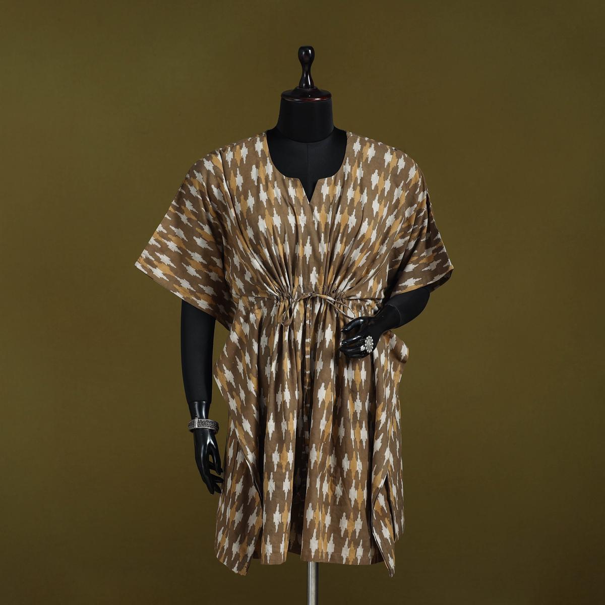 Brown - Natural Dyed Hand Block Akola Print Cotton Medium Kaftan 98